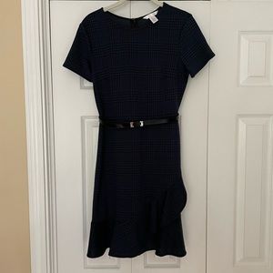 Blue and Black Plaid Dress with Belt